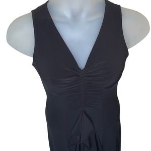 Taylor MIDI cocktail dress black sleeveless v cut low neckline ruching size 4